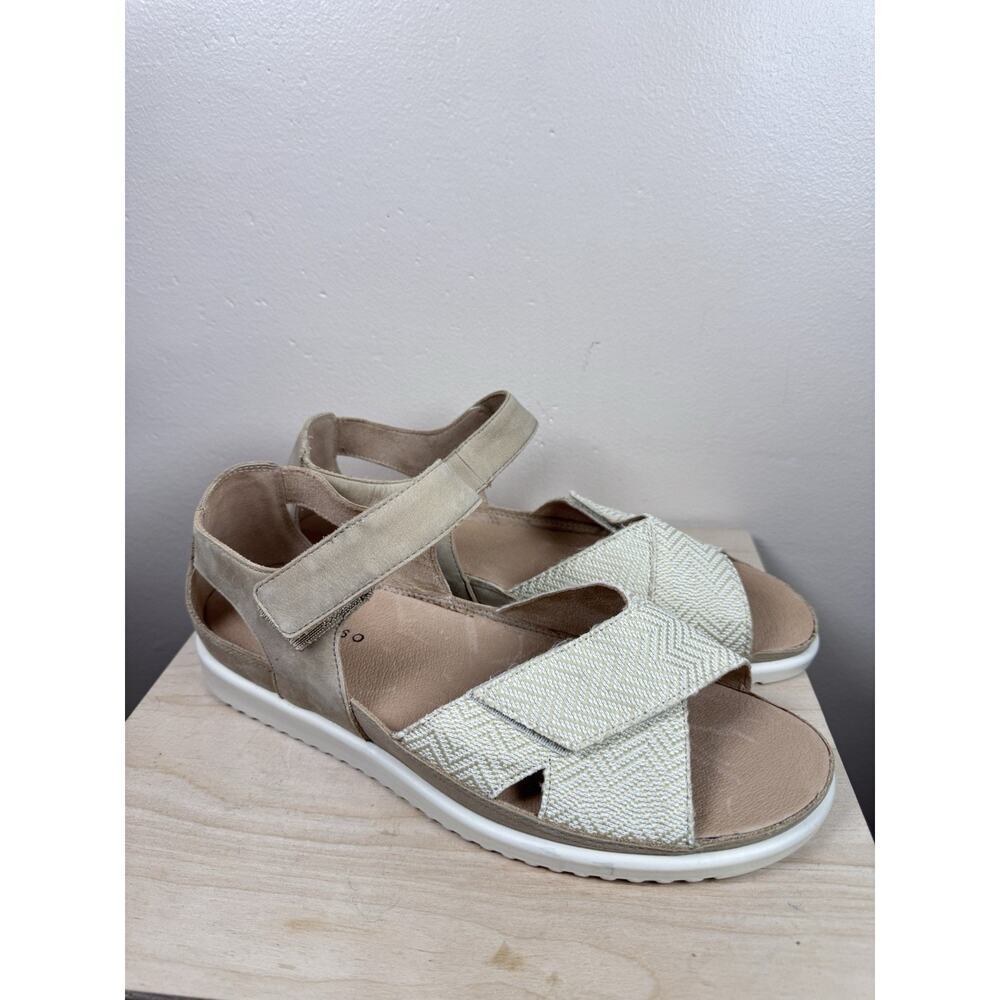 Brioso Sandals 9.5 Tan Cream Leather Arch Support Platform Walking Comfort NWOB